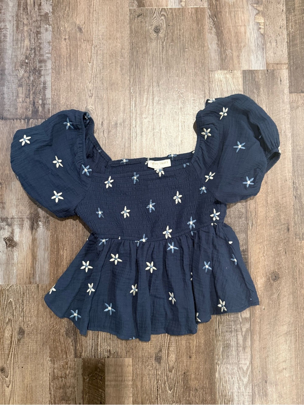 Navy Embroidered Peplum Top